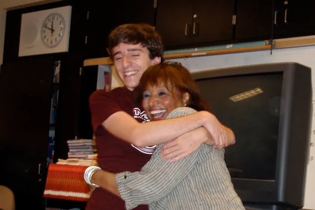 Me hugging my French teacher, Johnny Selvin
